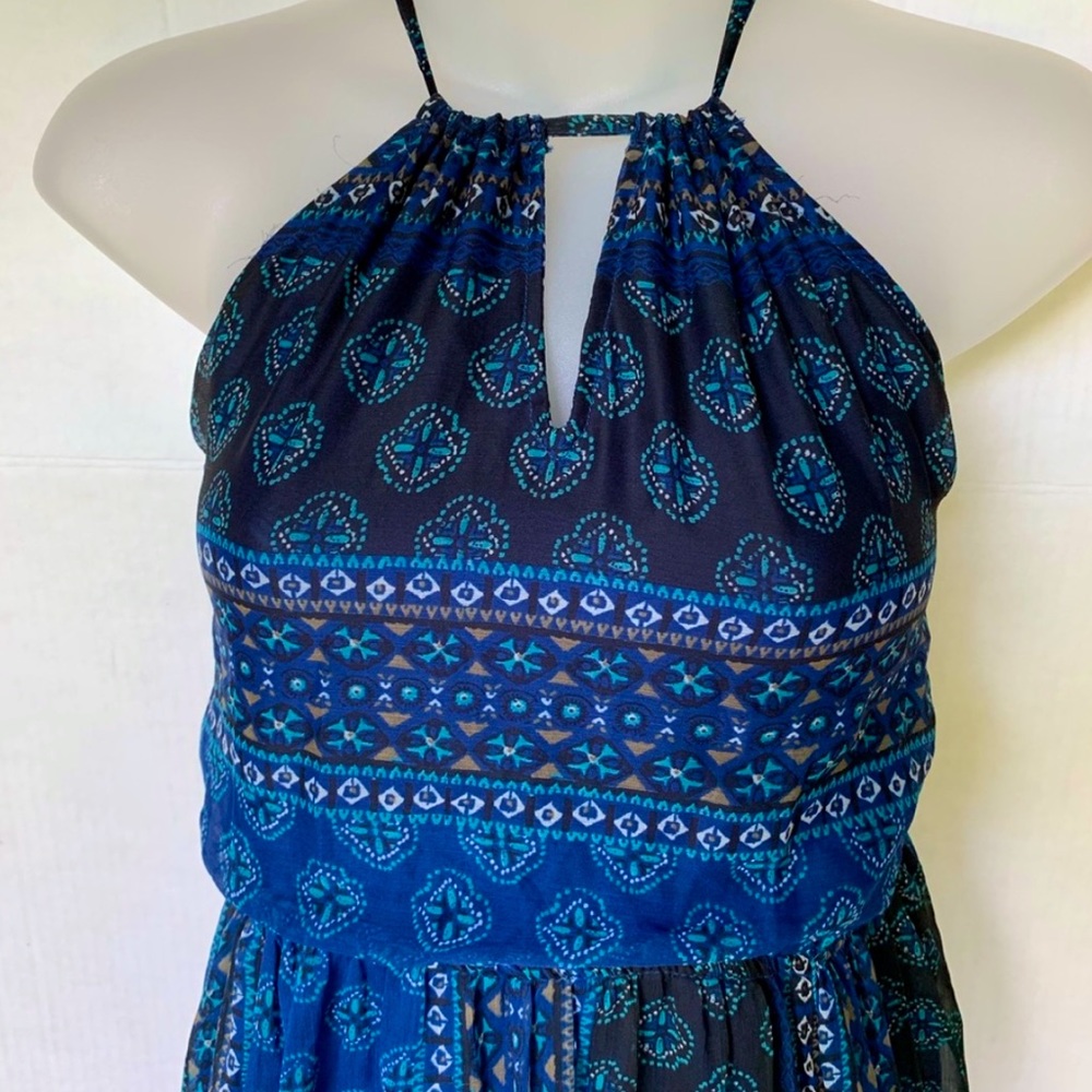 Sheer Boho Maxi Dress with Keyhole Neckline & Cross Back Tie Straps